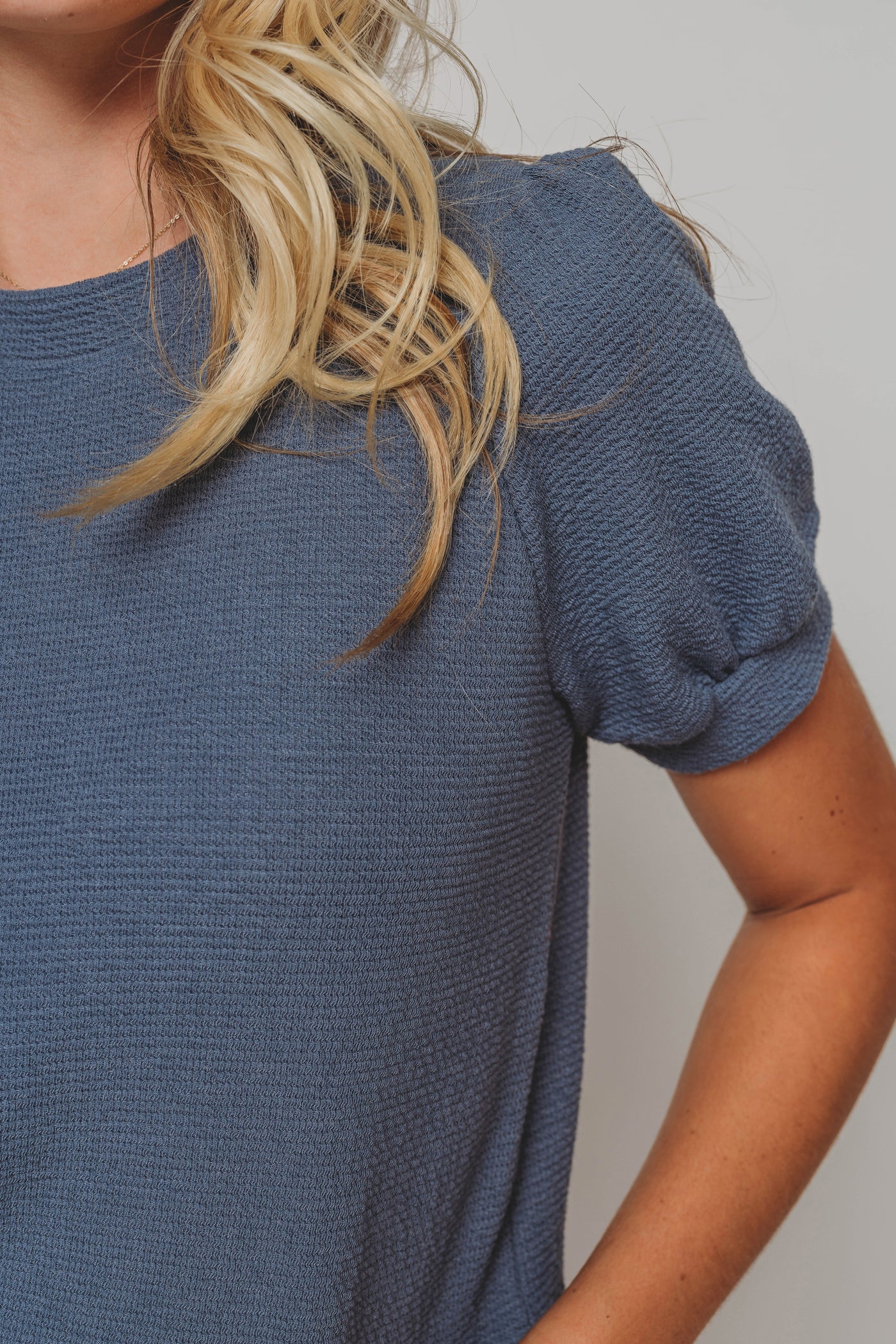 Mindy Denim Textured Knit Top