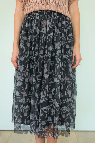 Blooming Orchid Black Floral Skirt - FINAL SALE