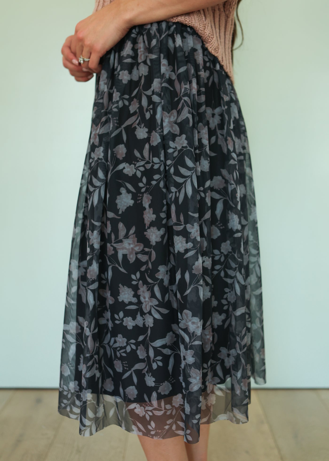 Blooming Orchid Black Floral Skirt - Final Few