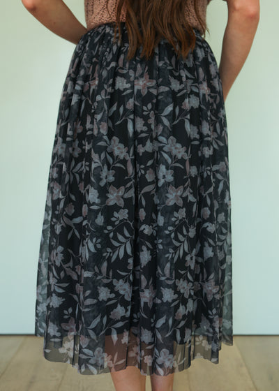 Blooming Orchid Black Floral Skirt - Final Few