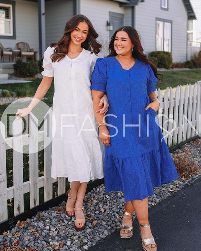 Hazel Royal Blue Eyelet Dress - MCO - Maternity Friendly - Nursing Friendly