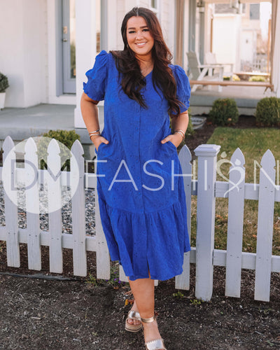 Hazel Royal Blue Eyelet Dress - MCO - Maternity Friendly - Nursing Friendly