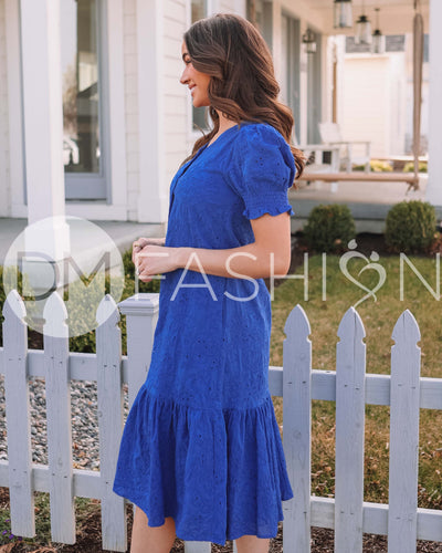 Hazel Royal Blue Eyelet Dress - MCO - Maternity Friendly - Nursing Friendly