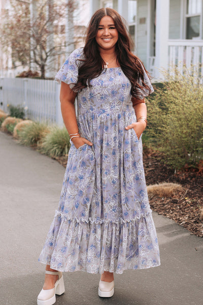 Annalise Cobalt Embroidered Floral Dress - DM Exclusive - Maternity Friendly