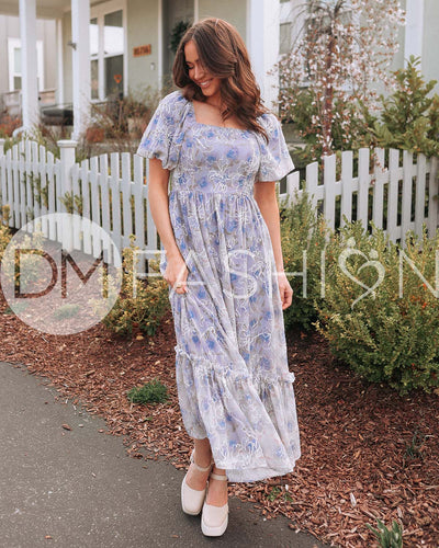 Annalise Cobalt Embroidered Floral Dress - DM Exclusive - Maternity Friendly
