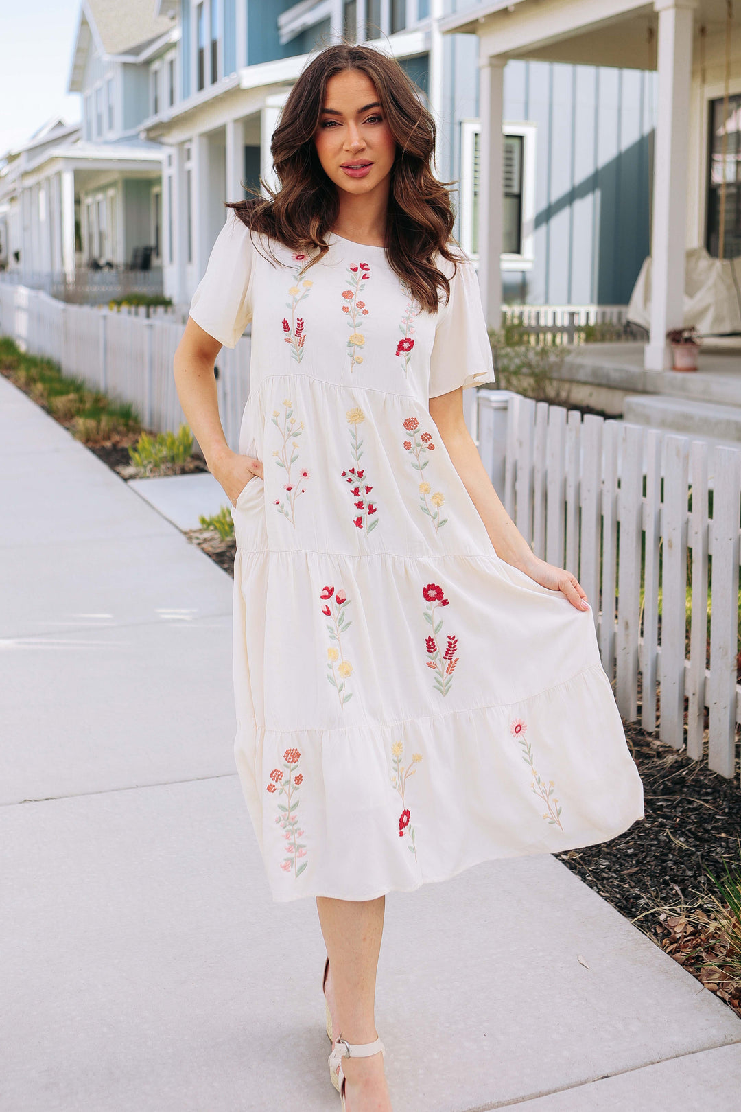 Eva Cream Embroidered Dress - Maternity Friendly