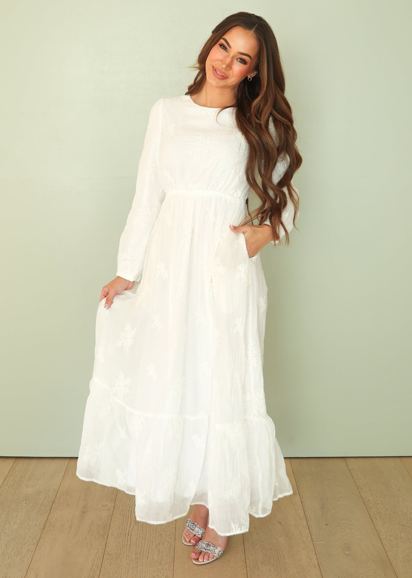 Anna White Embroidered Maxi Dress