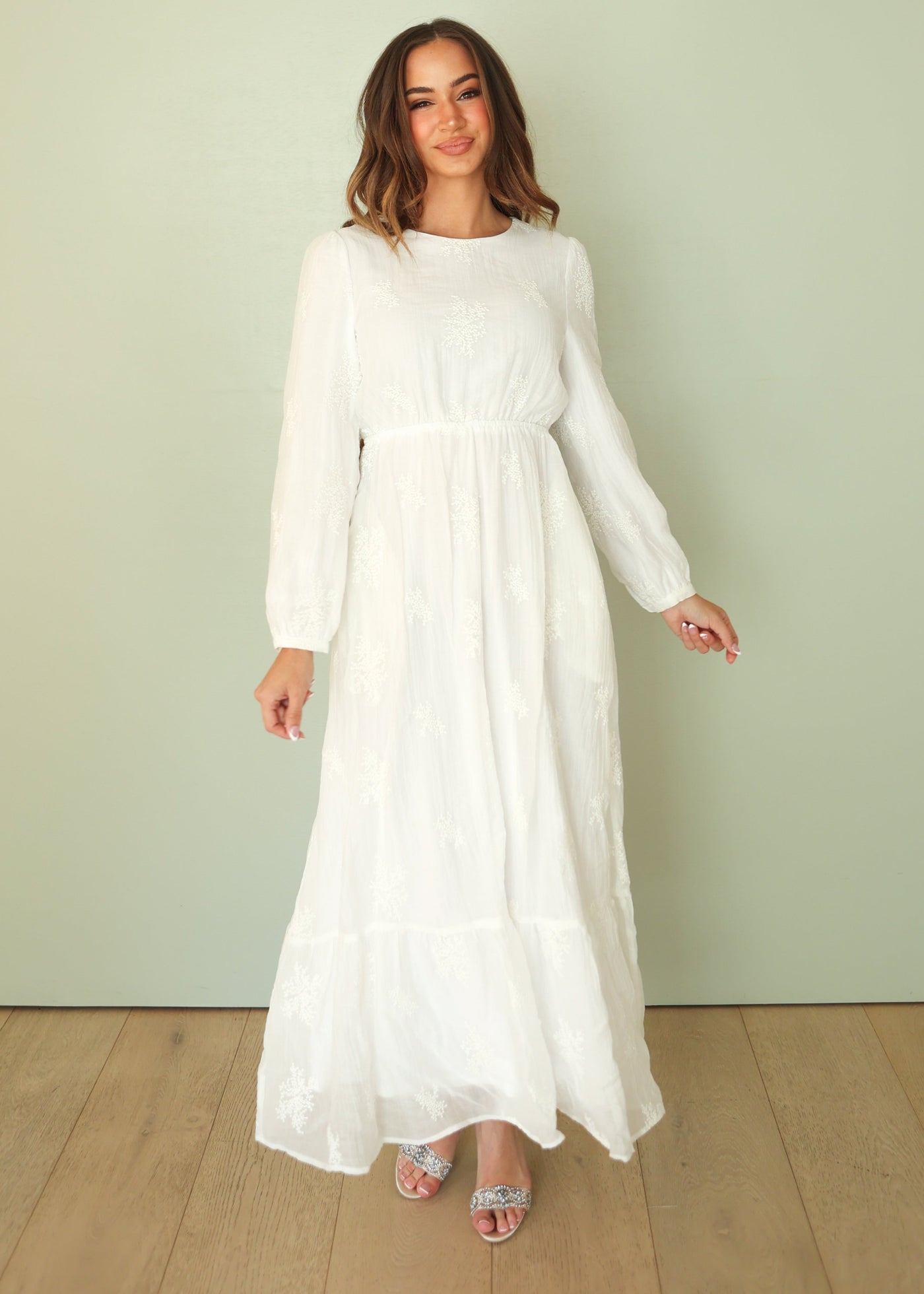 Anna White Embroidered Maxi Dress