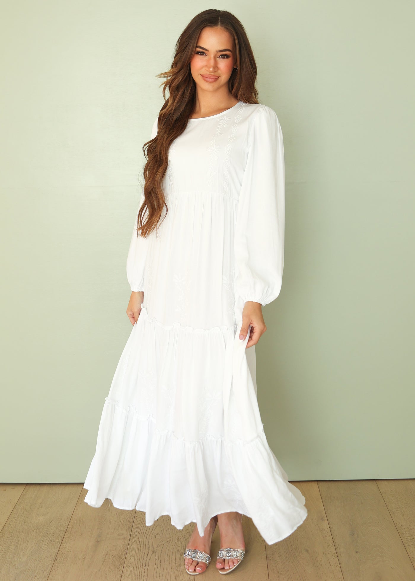 Amber White Embroidered Maxi Dress