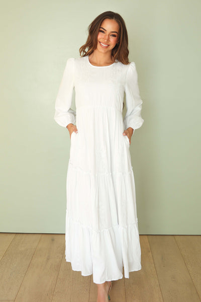 Amber White Embroidered Maxi Dress - FINAL FEW