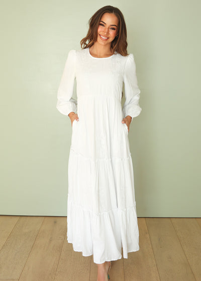 Amber White Embroidered Maxi Dress