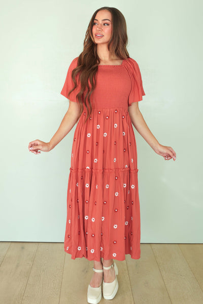 Betsy Fall Flower Embroidered Dress - FINAL SALE