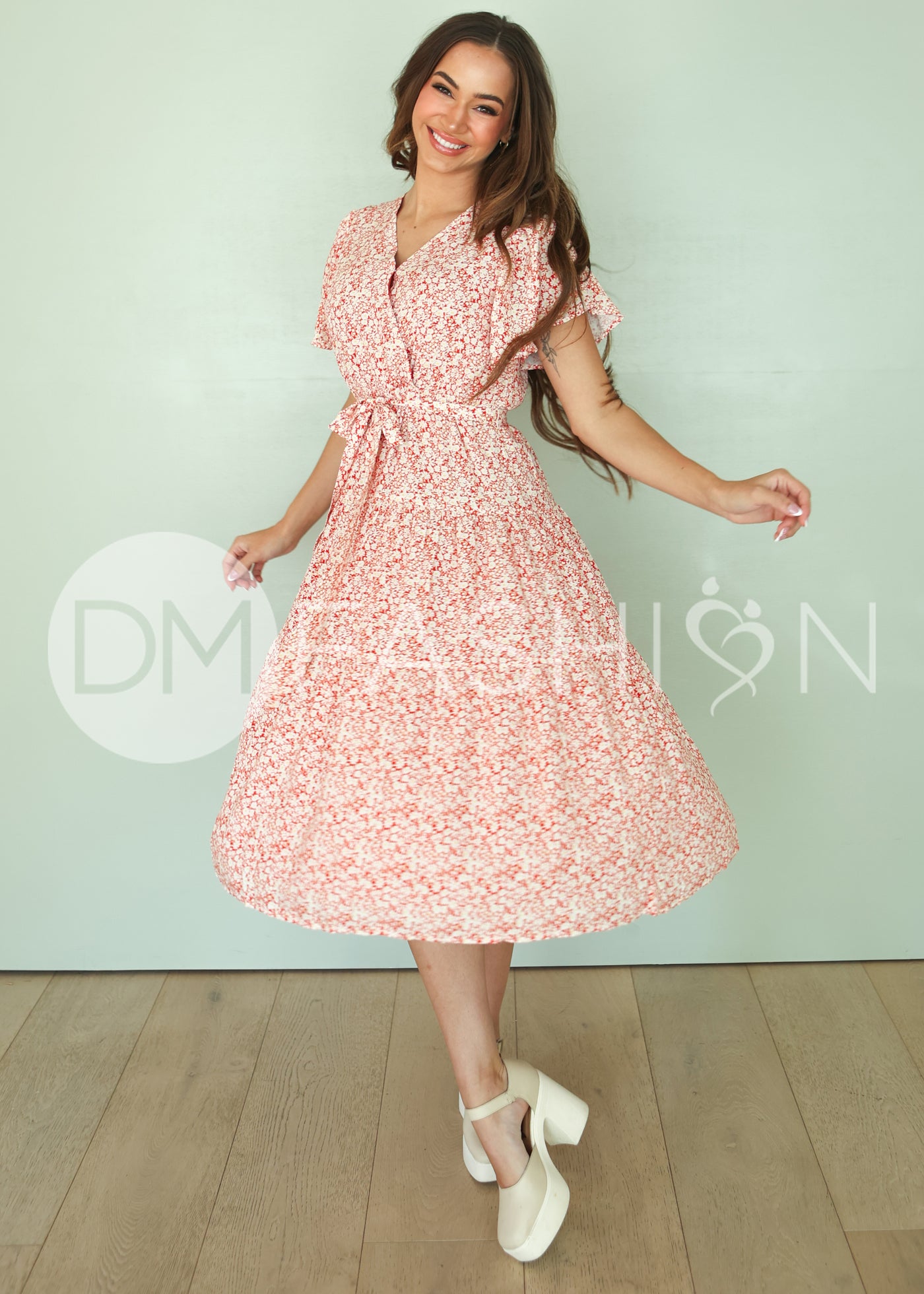 Tessa Brick Floral Dress - DM Exclusive - Maternity Friendly