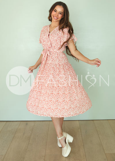 Tessa Brick Floral Dress - DM Exclusive - Maternity Friendly