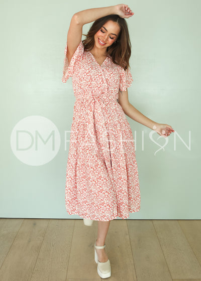 Tessa Brick Floral Dress - DM Exclusive - Maternity Friendly