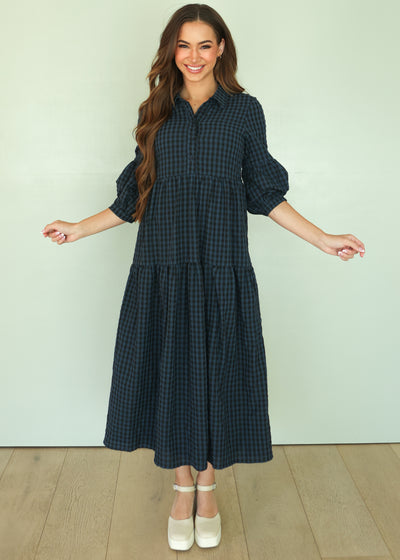 Ajara Blue Plaid Button Dress - FINAL FEW - FINAL SALE - SOLD OUT