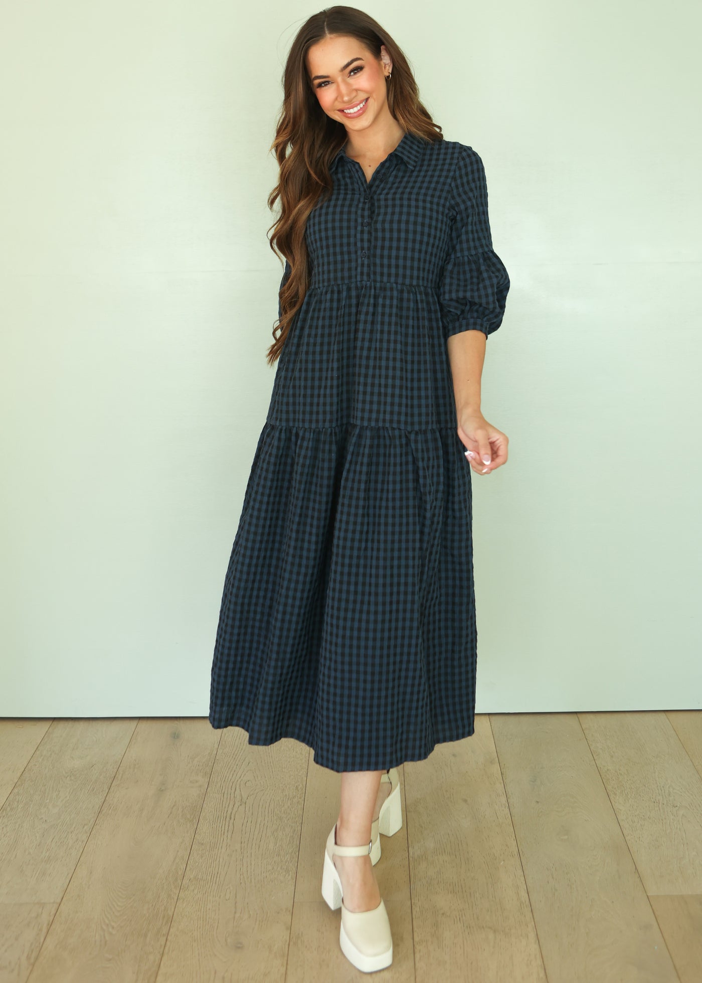 Ajara Blue Plaid Button Dress - FINAL FEW - FINAL SALE