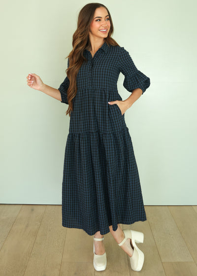 Ajara Blue Plaid Button Dress - FINAL FEW - FINAL SALE - SOLD OUT