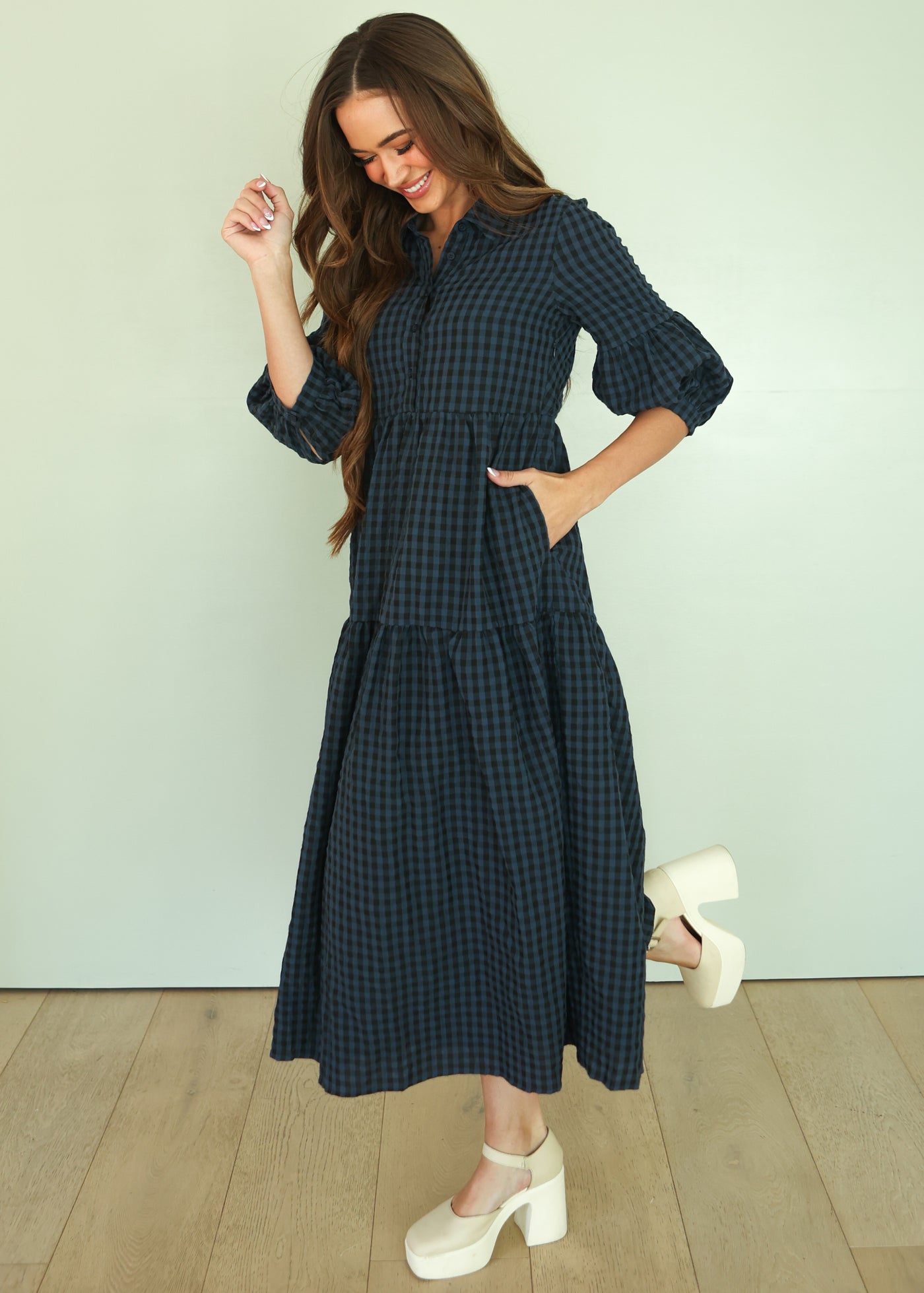 Ajara Blue Plaid Button Dress - FINAL FEW - FINAL SALE