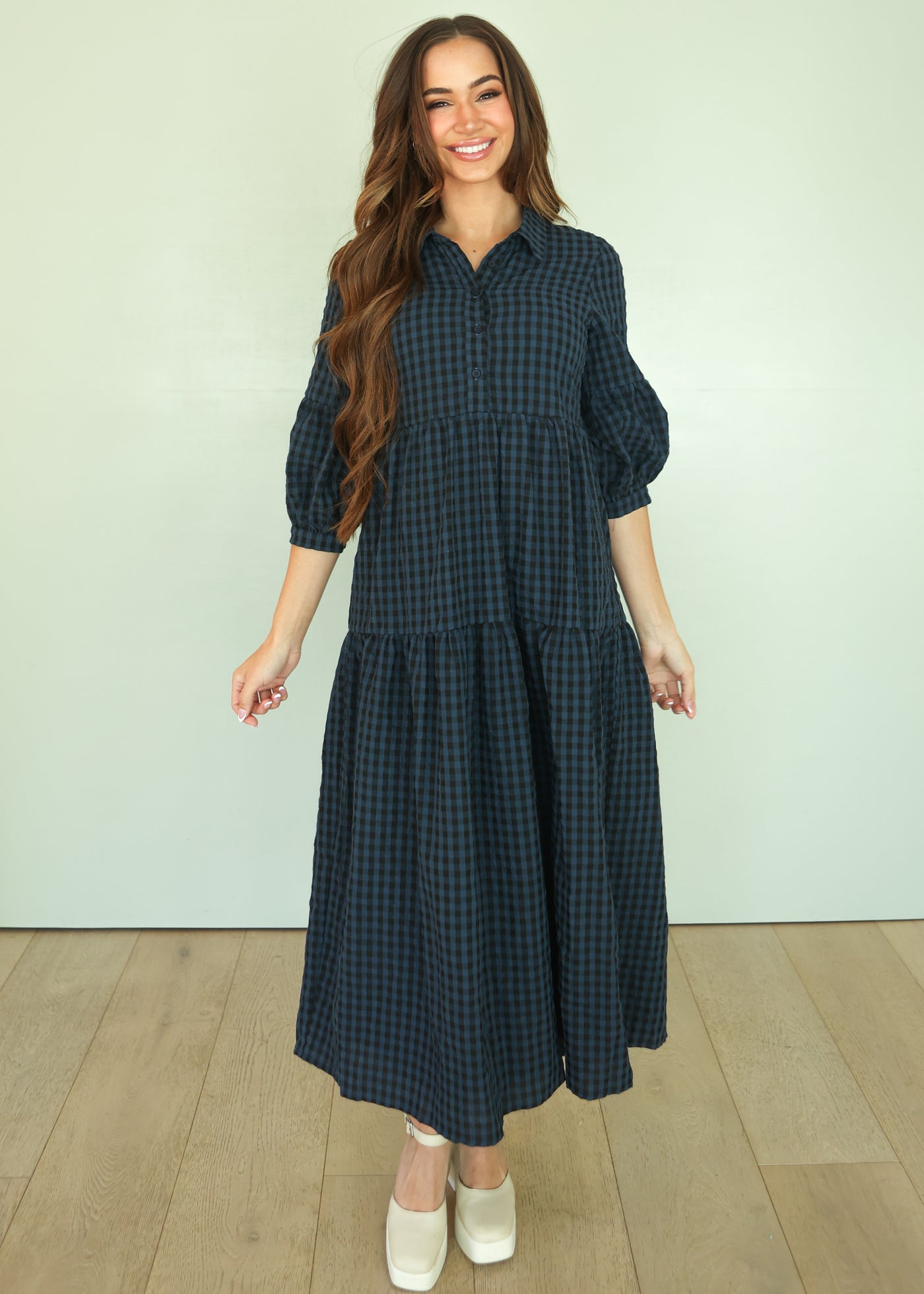 Ajara Blue Plaid Button Dress - FINAL FEW - FINAL SALE