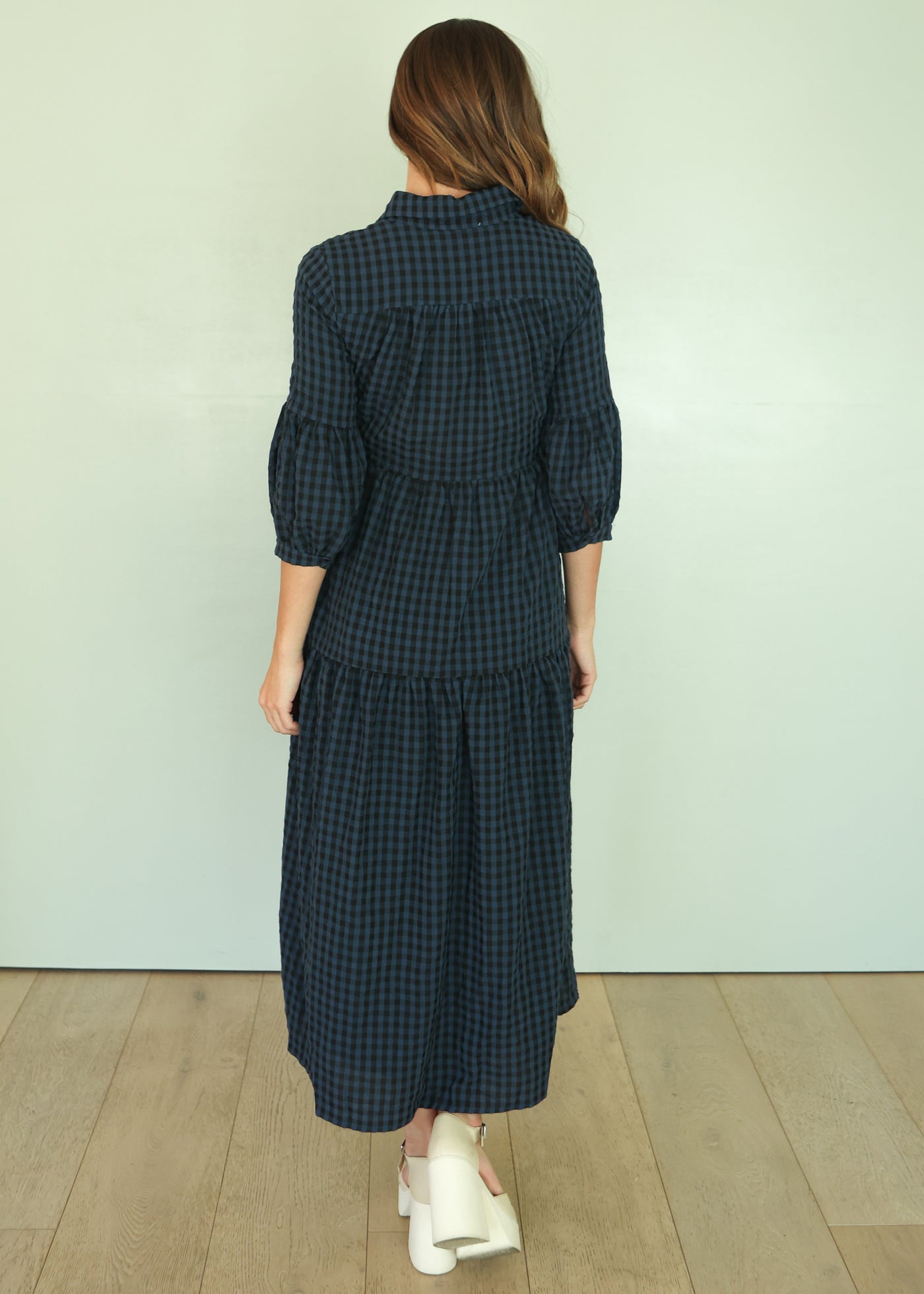 Ajara Blue Plaid Button Dress - FINAL FEW - FINAL SALE