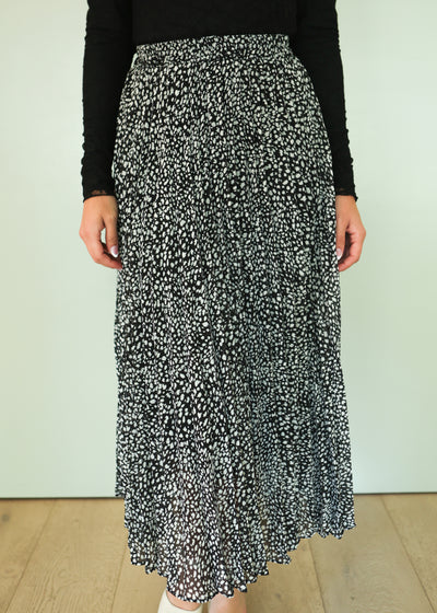 Maya Pleated Black Cheetah Print Midi Skirt