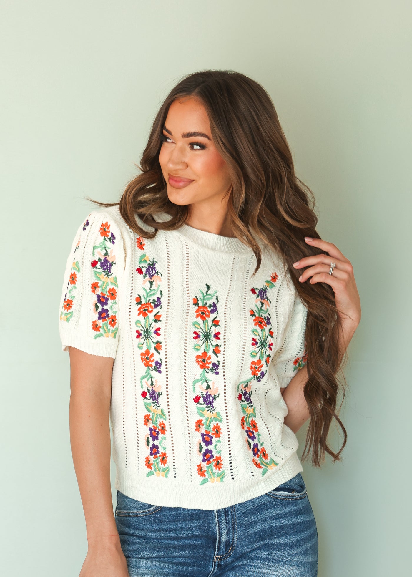 Virginia Flower Embroidered Top - Restocked