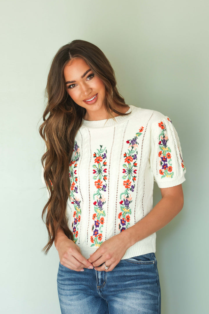 トップス muguet flower embroidery balloon tops muguet flower