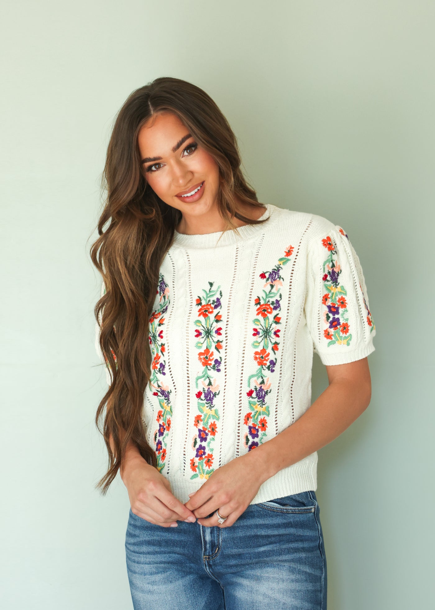 Virginia Flower Embroidered Top - Restocked