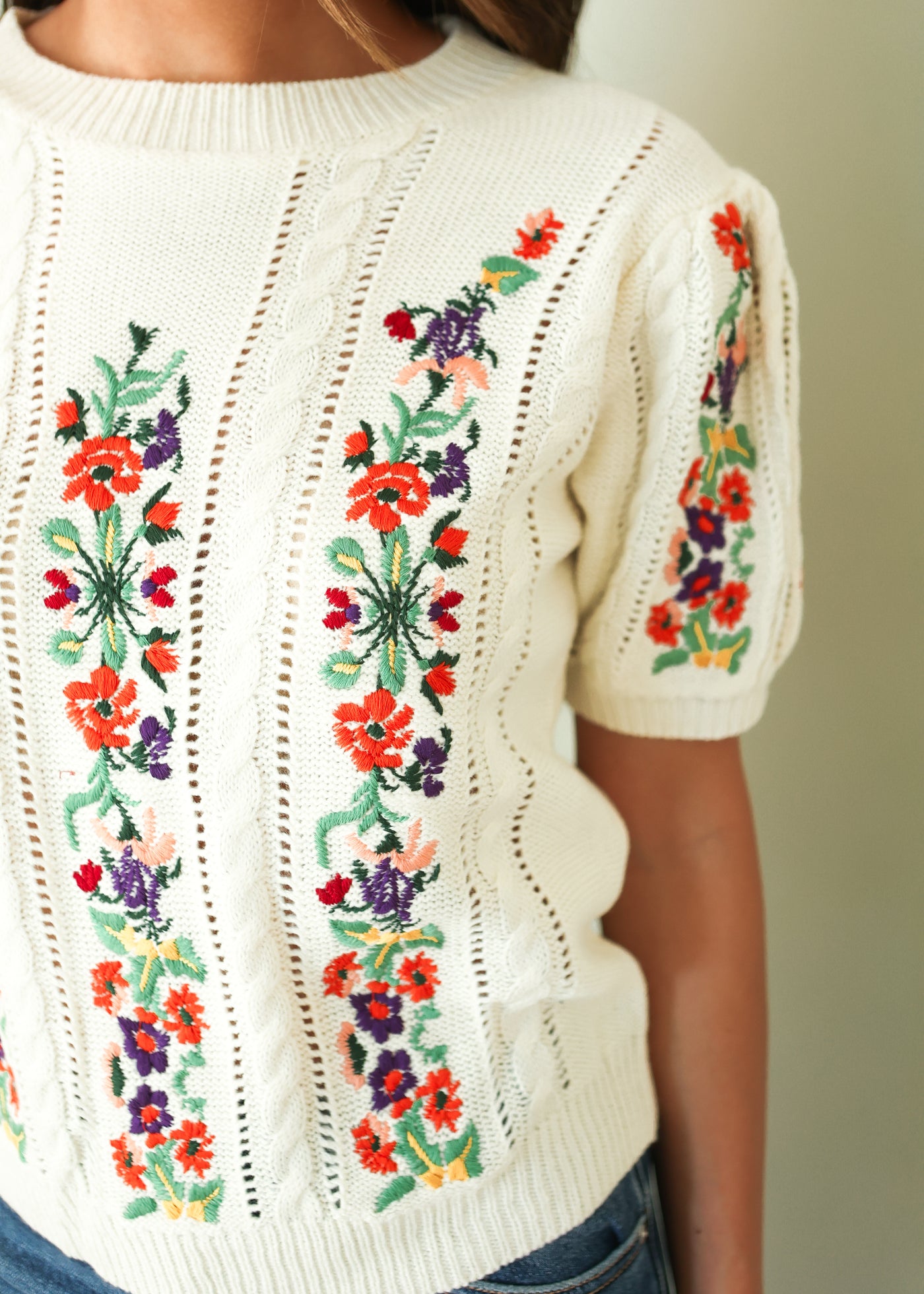 Virginia Flower Embroidered Top - Restocked -