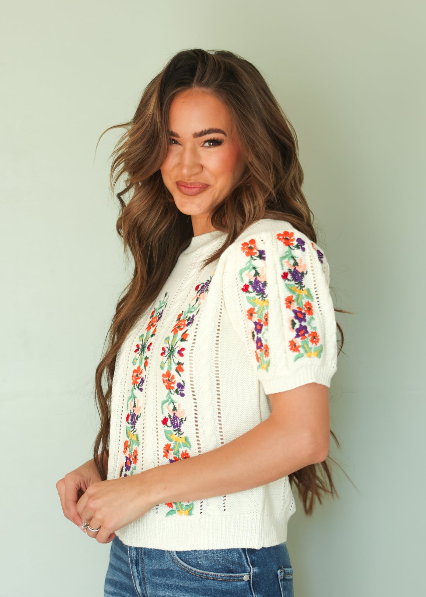 Virginia Flower Embroidered Top - Restocked -