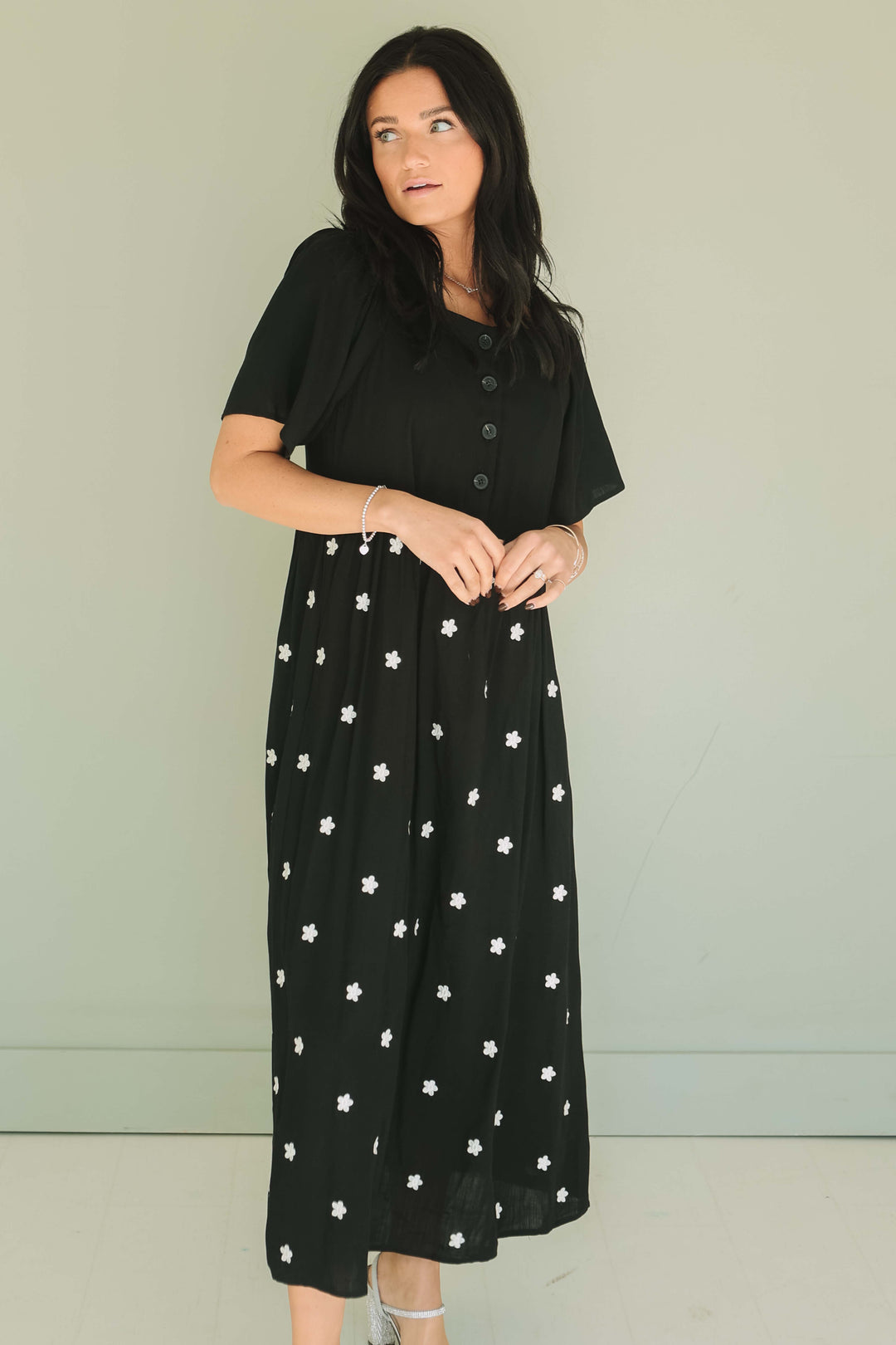 Daisy Belle Black Embroidered Dress - Maternity Friendly - Nursing Friendly