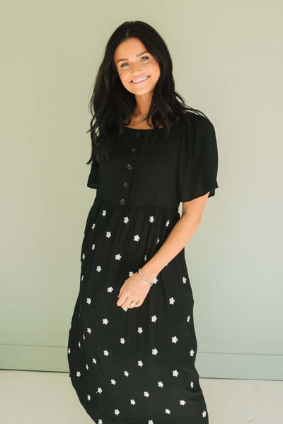 Daisy Belle Black Embroidered Dress - Maternity Friendly - Nursing Friendly - Final Sale