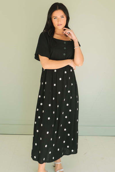 Daisy Belle Black Embroidered Dress - Maternity Friendly - Nursing Friendly - Final Sale