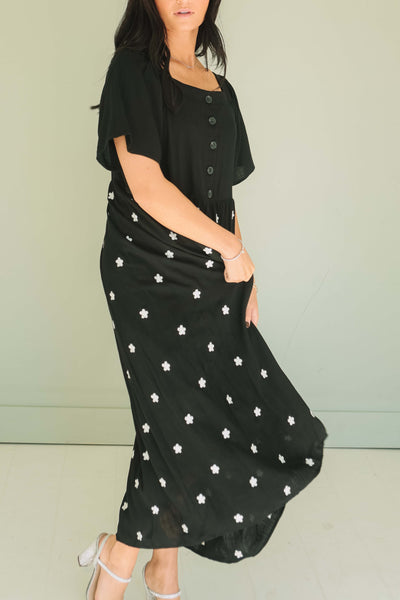 Daisy Belle Black Embroidered Dress - Maternity Friendly - Nursing Friendly - Final Sale