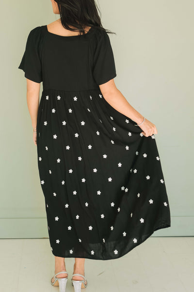 Daisy Belle Black Embroidered Dress - Maternity Friendly - Nursing Friendly - Final Sale