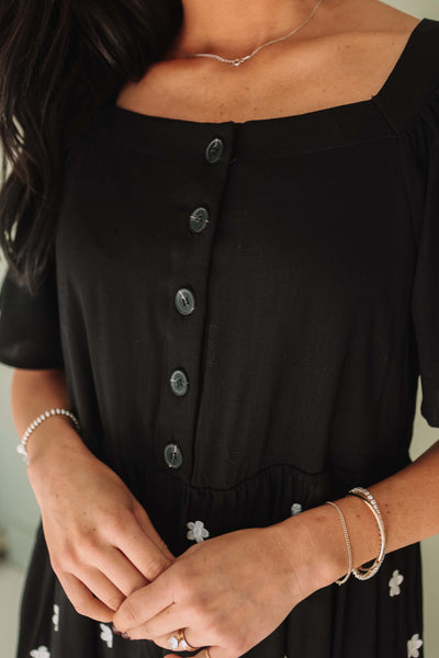 Daisy Belle Black Embroidered Dress - Maternity Friendly - Nursing Friendly - Final Sale