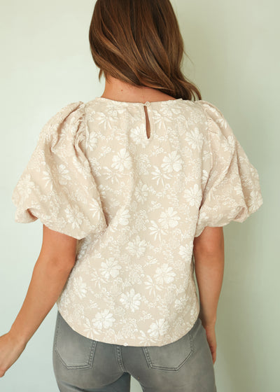 Hailey Latte Jacquard Floral Top