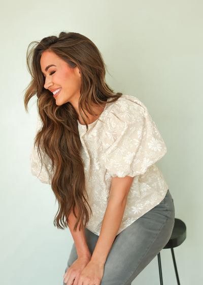 Hailey Latte Jacquard Floral Top