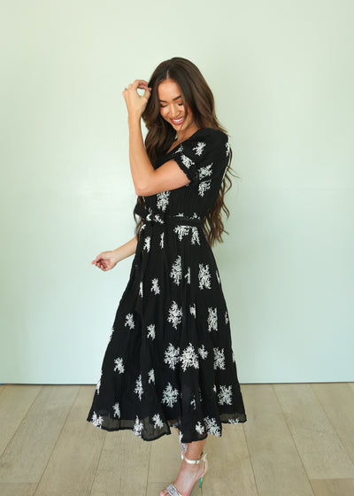 Tabitha Black Embroidered Dress