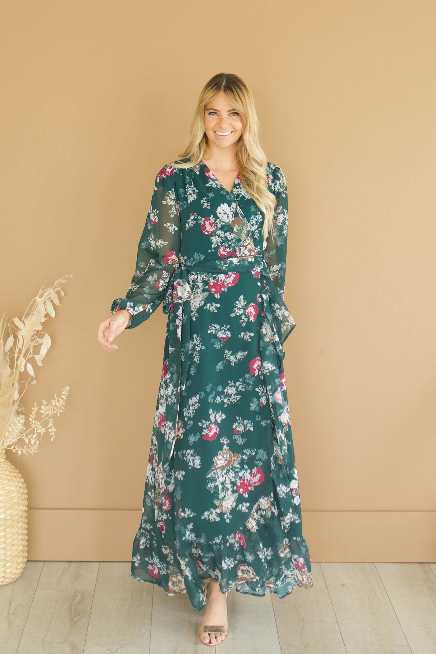 Melanee Pine Floral Wrap Dress - DM Exclusive - Maternity Friendly - Nursing Friendly - Restocked