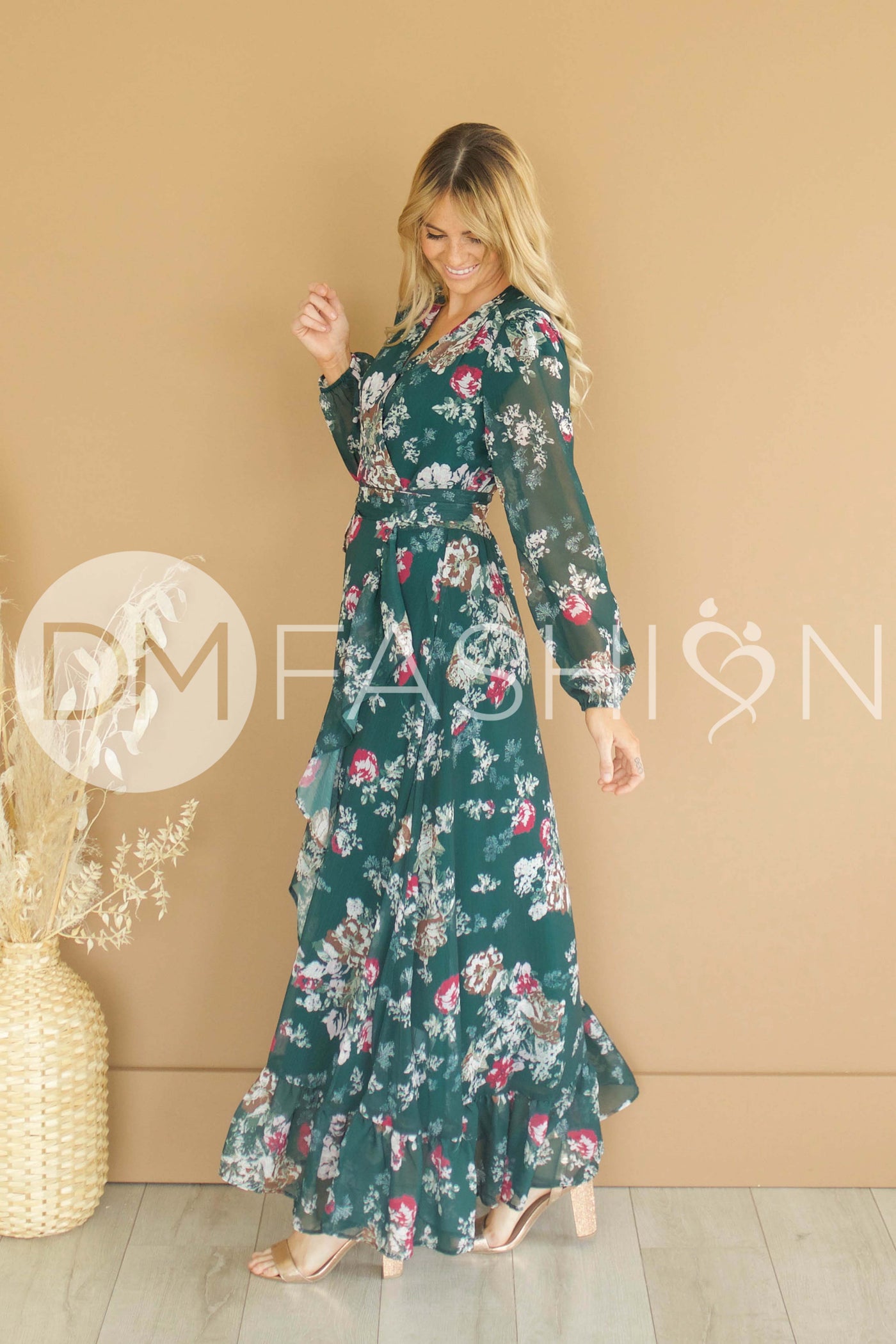 Melanee Pine Floral Wrap Dress - DM Exclusive - Maternity Friendly - Nursing Friendly - Restocked