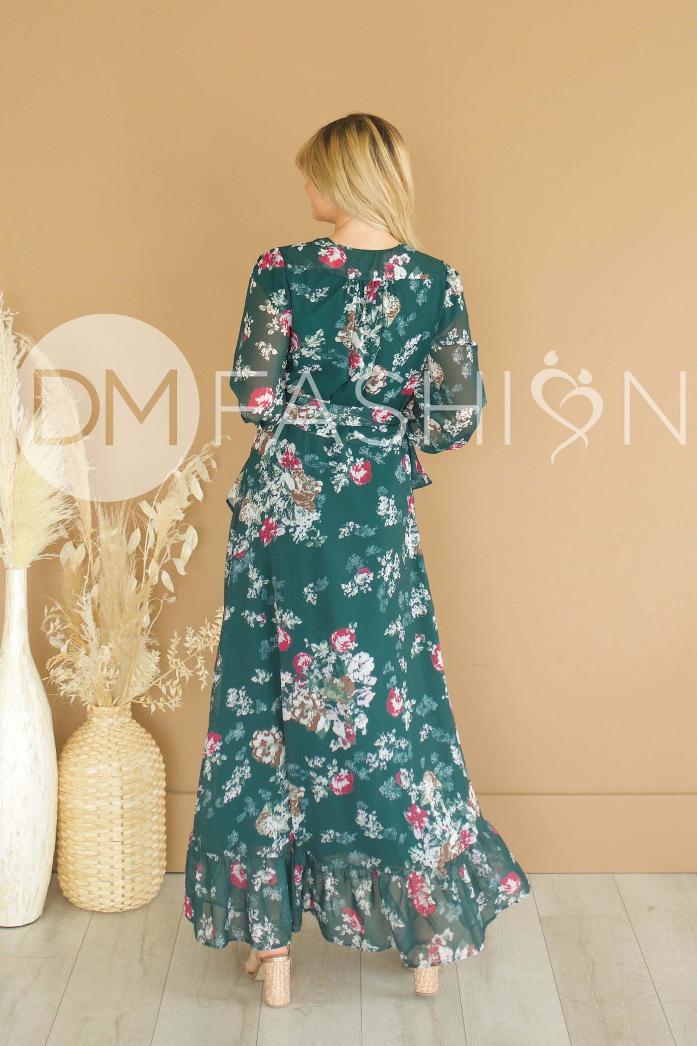 Melanee Pine Floral Wrap Dress - DM Exclusive - Maternity Friendly - Nursing Friendly - Restocked