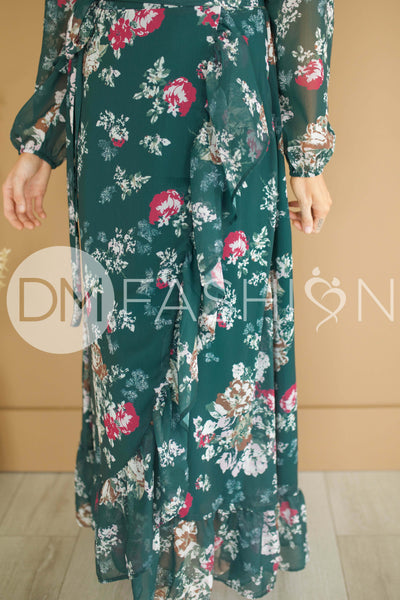 Melanee Pine Floral Wrap Dress - DM Exclusive - Maternity Friendly - Nursing Friendly - Restocked