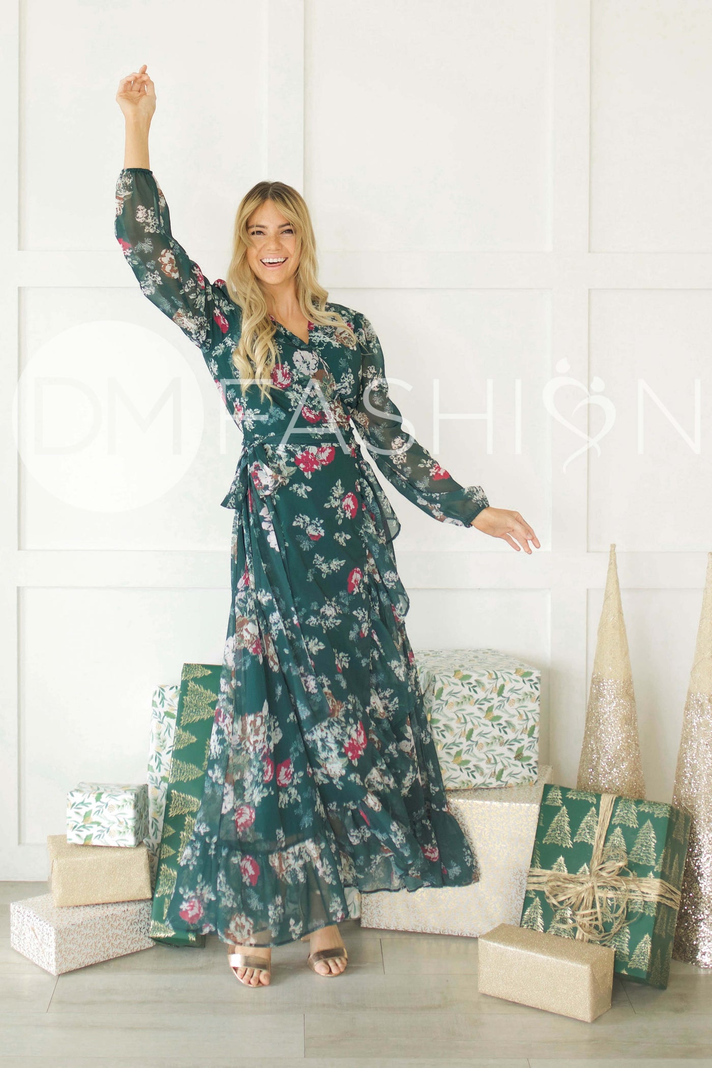 Melanee Pine Floral Wrap Dress - DM Exclusive - Maternity Friendly - Nursing Friendly - Restocked