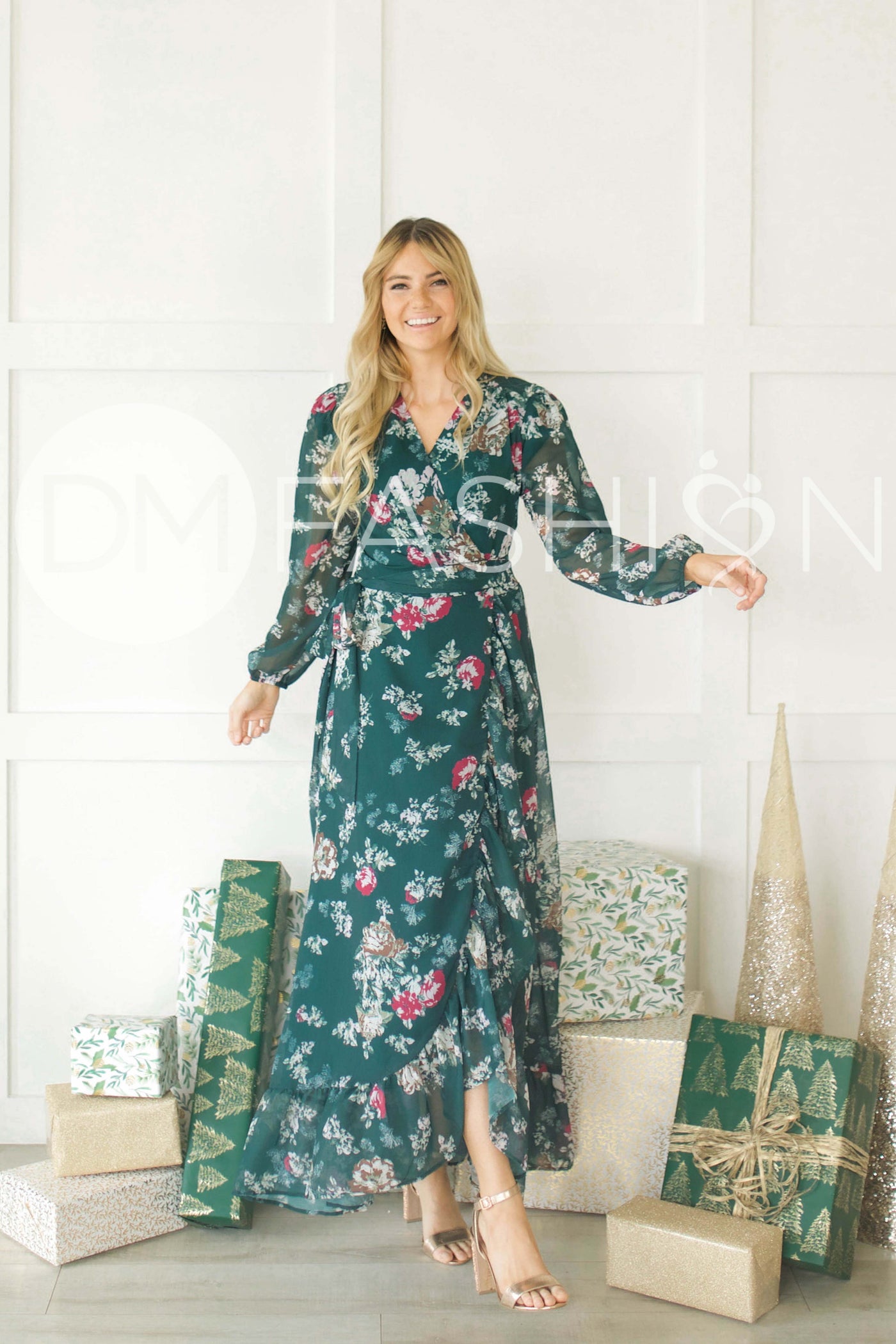 Melanee Pine Floral Wrap Dress - DM Exclusive - Maternity Friendly - Nursing Friendly - Restocked