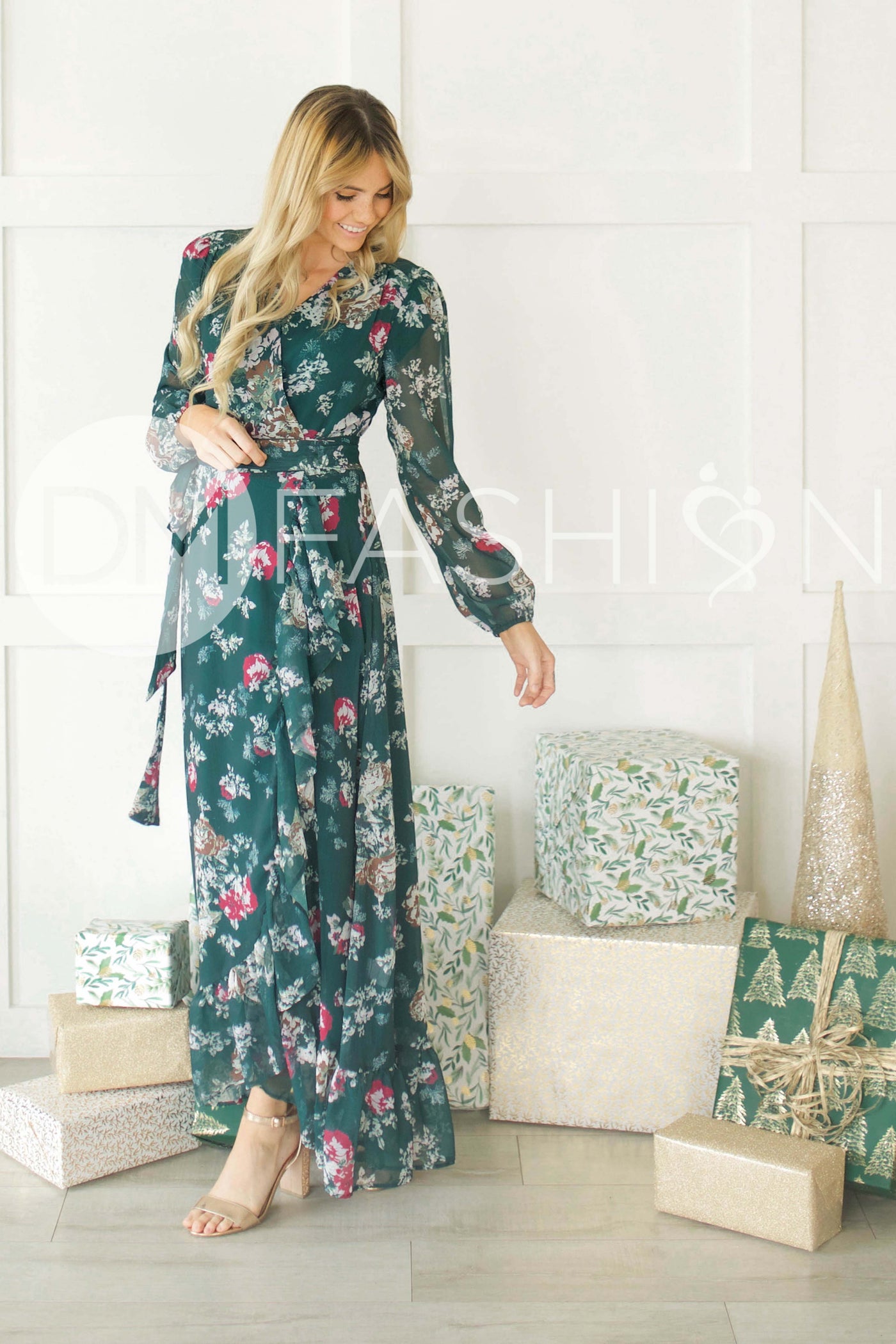 Melanee Pine Floral Wrap Dress - DM Exclusive - Maternity Friendly - Nursing Friendly - Restocked