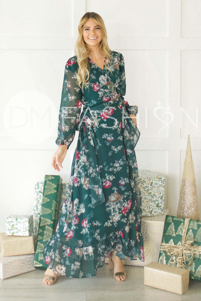 Melanee Pine Floral Wrap Dress - DM Exclusive - Maternity Friendly - Nursing Friendly - Restocked