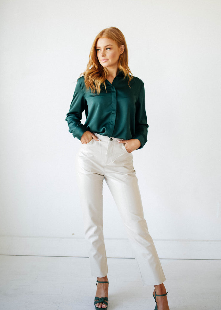 Perfect Timing Emerald Green Satin Blouse