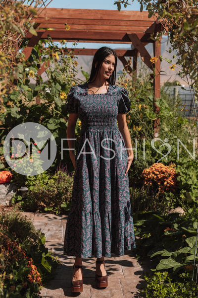Cynthia Teal & Lilac Floral Dress - DM Exclusive - Maternity Friendly